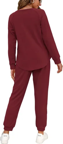 Vista 41 de Wiholl - Conjuntos de dos piezas para mujer: ropa cómoda con sudadera abotonada y pantalones deportivos con bolsillos