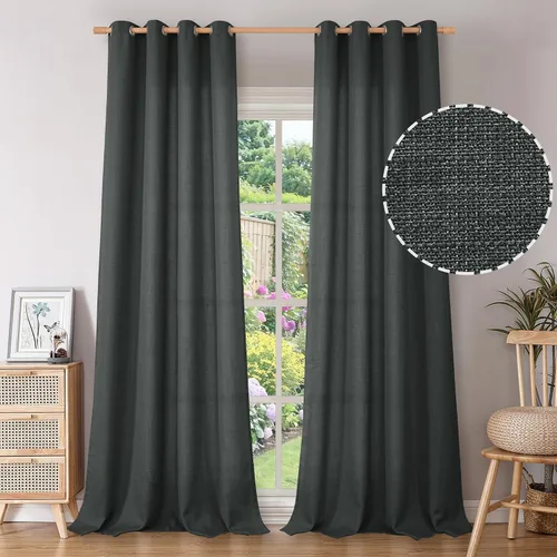 Vista 23 de BGment Cortinas de Lino Beige de 63 Pulgadas de Largo 2 Paneles - Tratamientos para Ventanas con Textura de Arpillera Filtrantes de Luz Cortinas