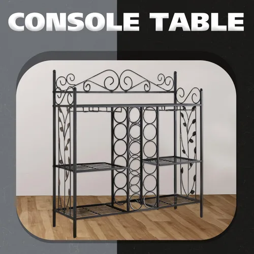 Vista 4 de Kings Brand Furniture - Mesa consola de metal para vino, armario de barra de licor con soporte para vidrio, mesa de sofá con estantes