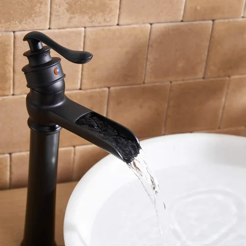 Vista 9 de BWE Grifo de lavabo de recipiente cascada solo agujero negro grifo de Mate negro