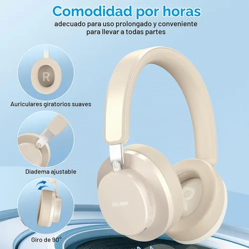 Vista 6 de Auriculares con Cancelación de Ruido Inalámbricos Bluetooth, Auriculares Bluetooth Sobre la Oreja con Micrófono, Auriculares Inalámbricos
