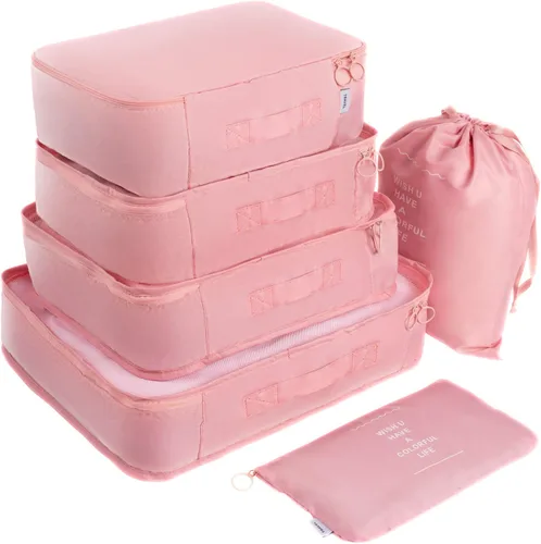 Vista 2 de Adwaita - Juego de 6 cubos organizadores de equipaje para viajes (rosa)