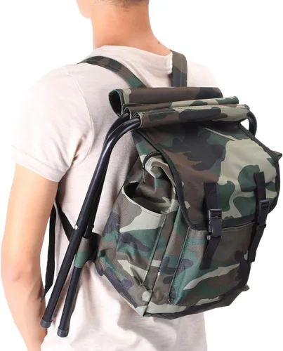 Vista 5 de Silla plegable de camping con bolsa de picnic aislada para exteriores, interiores, pesca, viajes, playa, barbacoa (camuflaje)