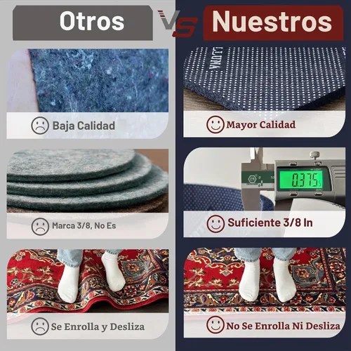 Vista 2 de DELLUNA Non-Slip Area Rug Pad 1/4" Thick Double Side Rubber + Felt, 2'x3' Premium Deluxe Cushioned- Safe for All Floors, Adds Comfort and