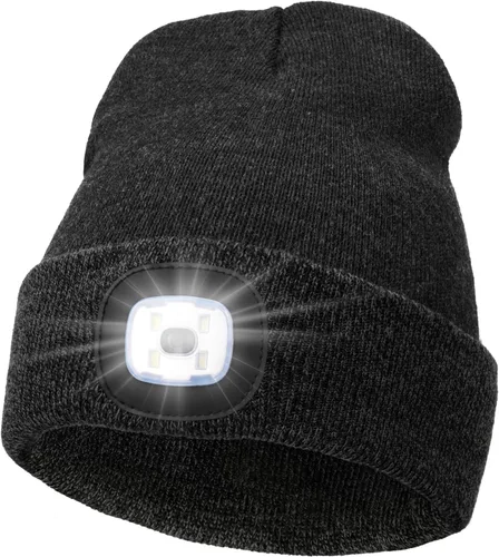 Vista 8 de MELASA Gorro unisex con luz, recargable por USB, manos libres, gorro LED, regalos de invierno para hombres Tinte amarillo albaricoque