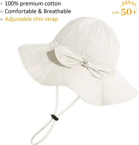 Vista 47 de Sombrero de sol para bebé niña con UPF 50+ sombrero de playa ajustable para exteriores con ala ancha