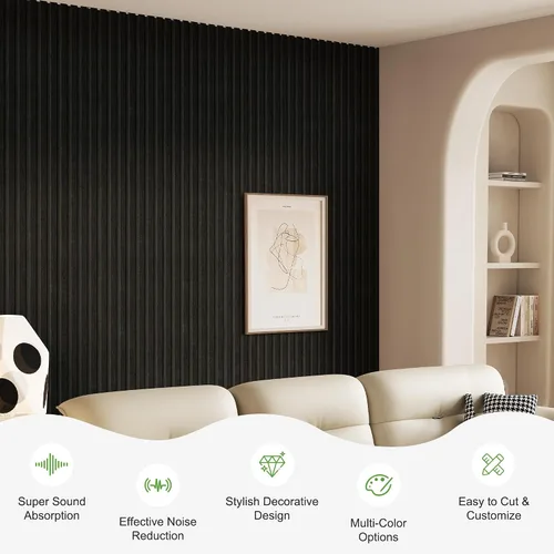 Vista 12 de Paquete de 2 paneles de madera para pared, paneles acústicos de listones de madera de 48 x 24 pulgadas, paneles acústicos para decoración de paredes