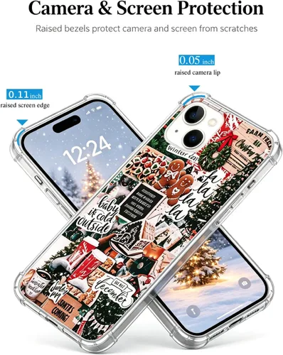 Vista 5 de Funda estética navideña compatible con iPhone 15, funda festiva de invierno para iPhone 15, funda de TPU a la moda Navidad estética