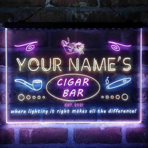 Vista 19 de Personalized Cigar Bar Lounge Tri-Color LED Neon Light Sign Customize Name Date Text Quote Font Green & Red & Yellow 13 x 8.7 Inches