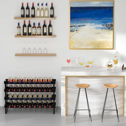 Vista 6 de Domax Estante para vino independiente – 36 botellas de madera apilable soporte de almacenamiento de vino para gabinete, bar, despensa y bodega