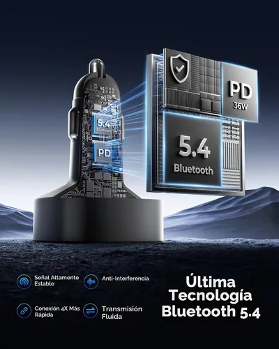 Vista 4 de LENCENT Adaptador de coche Bluetooth 5.4 Transmisor FM 54W Carga rápida