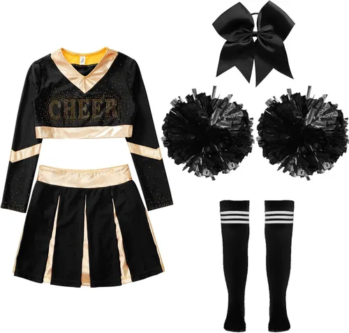 Vista 3 de XUNZOO Uniforme de animadora para niños, disfraz de baile de Halloween, manga larga, trajes de cosplay