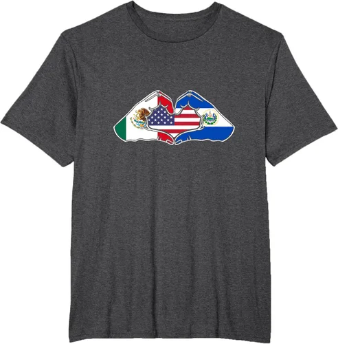 Vista 22 de Corazón manos México, El Salvador y Estados Unidos. Camiseta, Negro