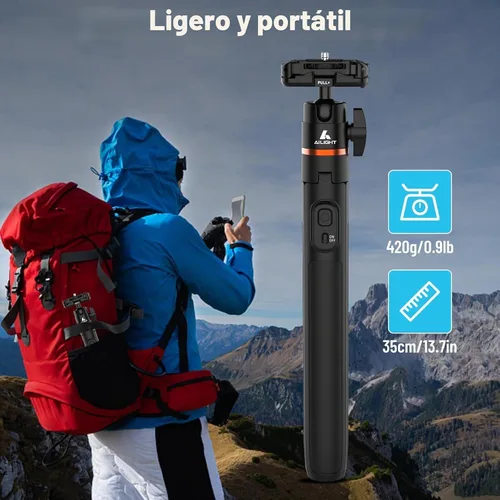 Vista 9 de Ailight Trípode de viaje extensible de 60 pulgadas y palo selfie con zapata fría y control remoto inalámbrico, cabeza de bola de 360° para vlogging