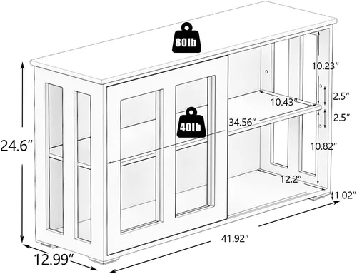 Vista 2 de CIATRE Kitchen Storage Stand Cupboard with Glass Door-White，Solidity and Stability, Large Storage Space, Practical Sideboard Buffet Table, Easy
