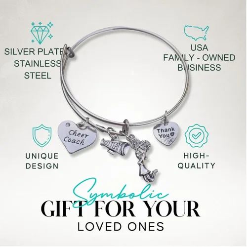 Vista 4 de Infinity Collection - Pulsera de animación - Pulsera ajustable con dijes - Joyería de alegría - Regalo para animadoras y entrenadores de animadoras