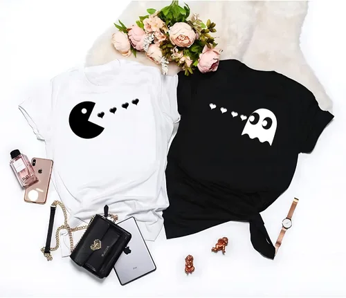 Vista 4 de Conjunto de camisas a juego para parejas Pacman His and Her para hombres y mujeres