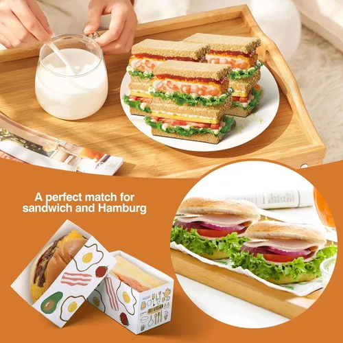 Vista 7 de 100 recipientes de papel para llevar, cajas para sándwich, mini cajas de hamburguesas, bandeja de pan para llevar recipientes de alimentos