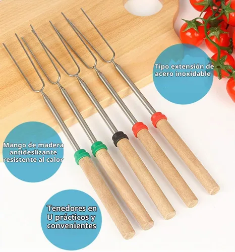 Vista 4 de 12 Marshmallow Roasting Sticks for Fire Pit - Extendable Smores Skewers