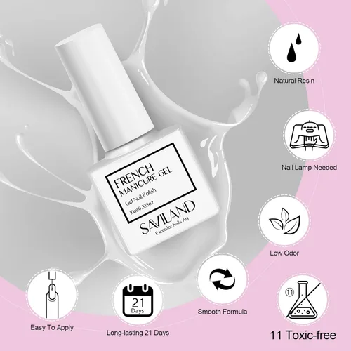 Vista 7 de SAVILAND Esmalte de uñas de gel francés: 1 unidad de 0.3 fl oz de esmalte de gel blanco Easy French Smile Line en 5s Herramienta de uñas de punta
