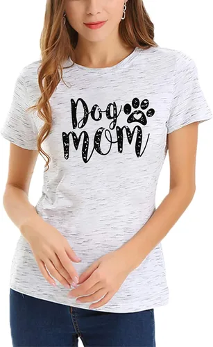 Vista 4 de Camisetas para mujer con diseño de huellas de perro y cuello redondo, manga corta, para mamá