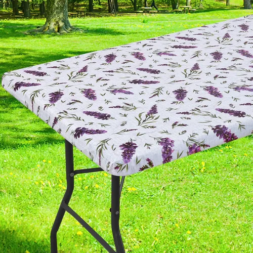 Vista 10 de Smiry Mantel cuadrado para mesa de pícnic, impermeable, elástico, ajustable, para campamento, protector de vinilo con parte trasera de franela Beige