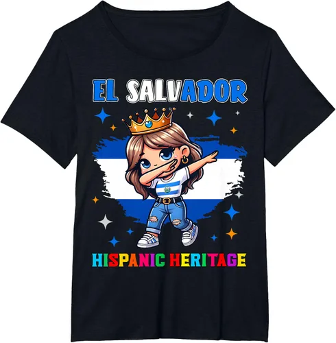 Vista 29 de Camiseta infantil El Salvador Dabbing Girl Hispanic Heritage Celebration, Negro