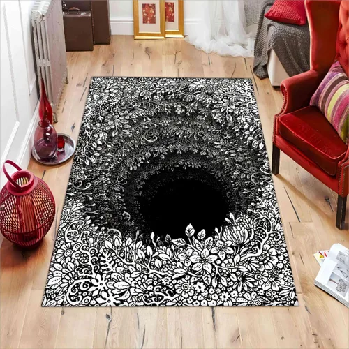 Vista 17 de Alfombra abstracta 3D de 3 x 4 pies, alfombra contemporánea con estampado de rayas irregulares, alfombra grande lavable para sala de estar