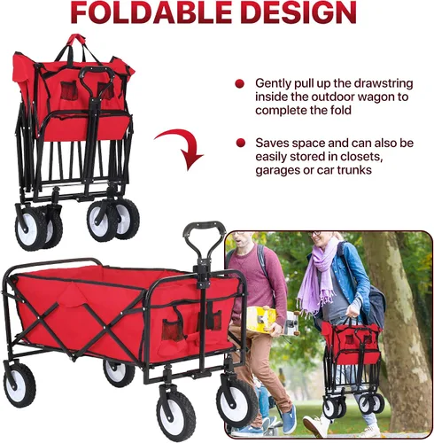 Vista 5 de Carro plegable plegable para campamento, jardín, resistente, para la playa, carrito portátil utilitario, carrito de mano al aire libre con 4 ruedas