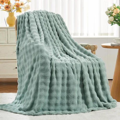 Vista 16 de NEWCOSPLAY Manta para Sofá Aqua Súper Suave de Franela Polar 3D Burbuja Ligera Manta de Cama para Uso en Todas las Estaciones (Aqua, Throw(50"x60"))