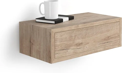 Vista 14 de Mobili Fiver, Mesita de Noche Flotante Riccardo, Madera de Fresno Negra, Fabricado en Italia