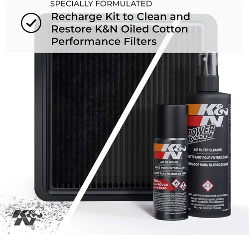 Vista 2 de K&N Kit de limpieza del filtro de aire: limpiador de filtros de botellas y aceite de aceite negro; Restaura el rendimiento del filtro de aire