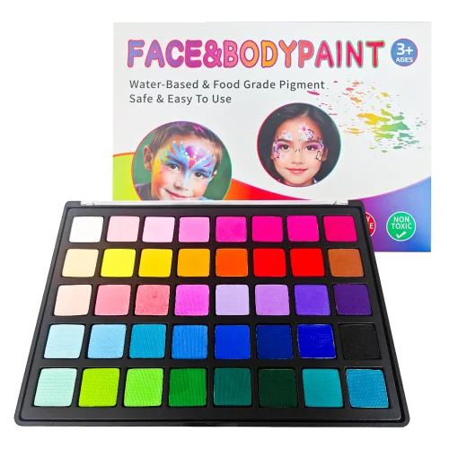 Vista 8 de Kit de pintura facial para niños, paleta de pintura facial no tóxica activada por agua, kit de maquillaje de pintura facial con plantillas
