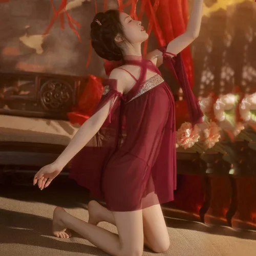 Vista 7 de Lencería sexy china transparente para mujer, vestido Hanfu bordado para mujer