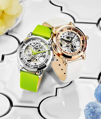 Vista 3 de Stuhrling Original Relojes para mujer Reloj automático - Reloj de esqueleto para mujer - Relojes de vestir para mujer con esfera plateada y correa