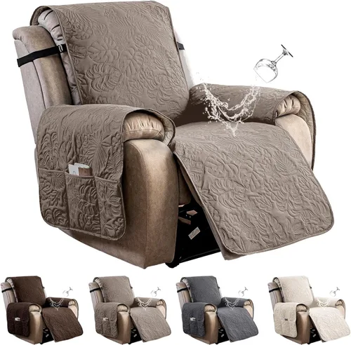 Vista 8 de Funda reclinable 100% impermeable para sofá biplaza, 4 piezas divididas para sofá reclinable de 2 asientos, funda de sofá reclinable antideslizante