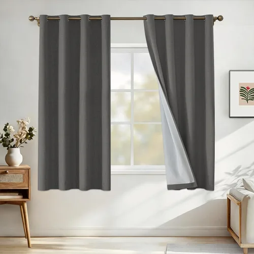 Vista 76 de Cortinas 100% opacas para dormitorio, cortinas opacas de 63 pulgadas de largo, cortinas opacas de lino para sala de estar, cortinas con ojales