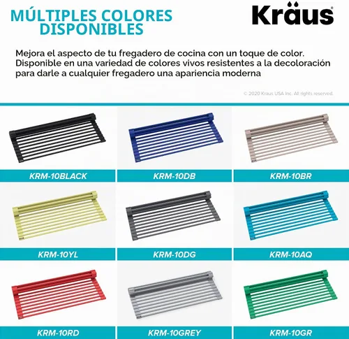 Vista 9 de Kraus Escurreplatos multiusos enrollable para encima del fregadero, con colador y esterilla en negro, KRM-10BLACK
