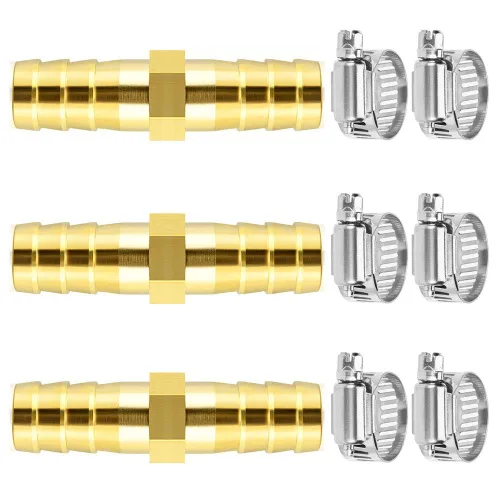 Vista 19 de Da by 3 unids 1/2" (12.5mm) Barb Splicer Mender Hose Latón Barb Fitting con 6 abrazaderas de tubo de acero inoxidable para agua/combustible/aire