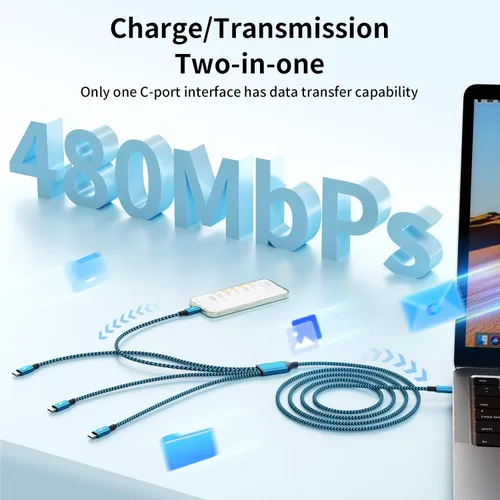 Vista 3 de Cable divisor USB C multi carga para múltiples dispositivos, cable de carga rápido 4 en 1, cable de carga de teléfono USB C trenzado con 4