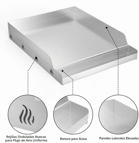 Vista 3 de Onlyfire Parrilla de cocina de acero inoxidable para barbacoa, parrilla universal con parte superior plana para la mayoría de parrillas