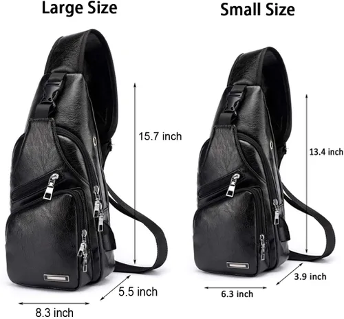 Vista 2 de Seoky Rop Bolso bandolera pequeño de cuero para hombre, bolso bandolera con puerto de carga USB, Negro -, Mochilas Sling