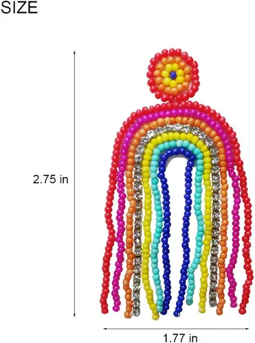 Vista 6 de Aretes colgantes con cuentas de arcoíris y borlas, regalo para mujer