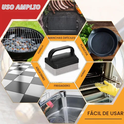 Vista 6 de Dunzy Paquete de 9 parrillas de limpieza de ladrillos con bloques de piedra pómez, limpiador de parrilla de limpieza de parrilla con mango