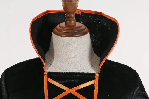 Vista 5 de LMYOVE Disfraz de bruja morada para niñas, disfraz de cosplay Helloween verde, naranja