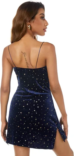 Vista 4 de ZAFUL Minivestido sexy de estrellas para mujer, con tirantes delgados, abertura lateral, para fiesta y club