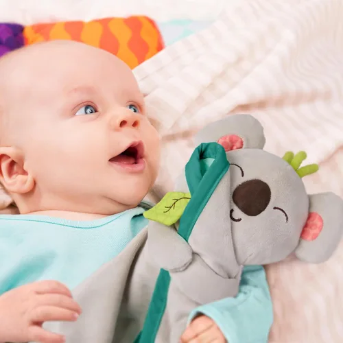 Vista 2 de B. Toys – Manta de seguridad de koala con características sensoriales crujientes – Manta suave de algodón para bebés recién nacidos y lactantes