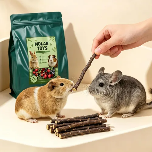 Vista 7 de Palitos de manzana naturales de 17.64 oz para animales pequeños, juguete molar masticable para rechinar dientes para conejos, cobayas, chinchillas