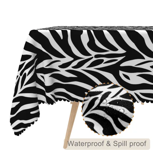 Vista 2 de Mantel rectangular con estampado de animales de 52 x 70 pulgadas, diseño de rayas blancas y negras, mantel moderno a prueba de derrames, sin Cebra