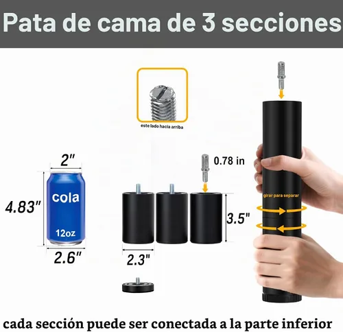 Vista 4 de Juego de 4 patas de cama ajustable de 11 pulgadas